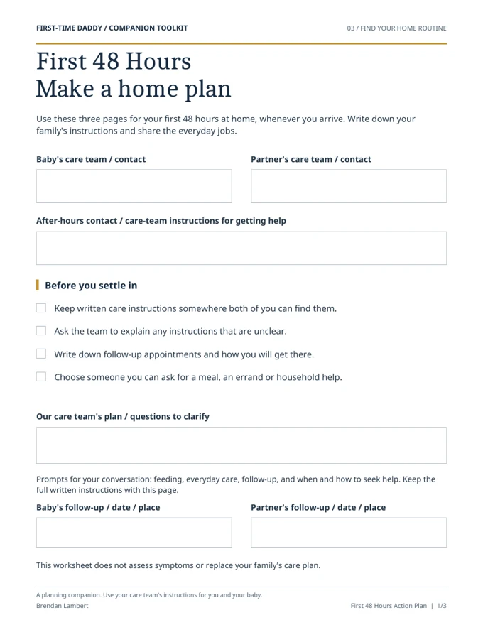 First page of the First 48 Hours Action Plan