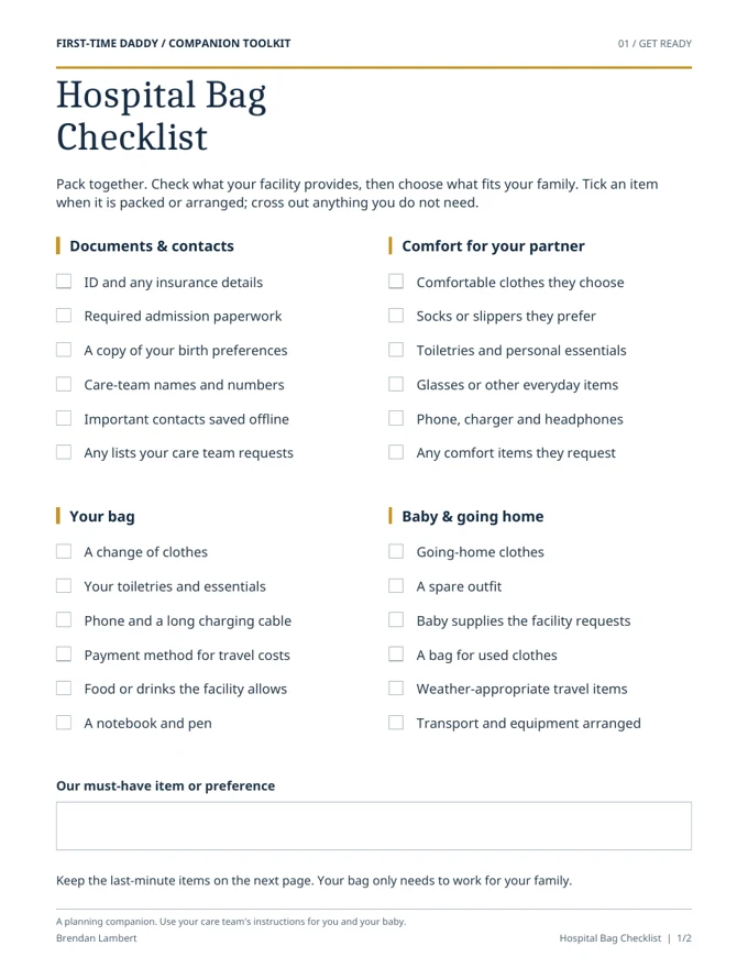Preview of the Hospital Bag Checklist